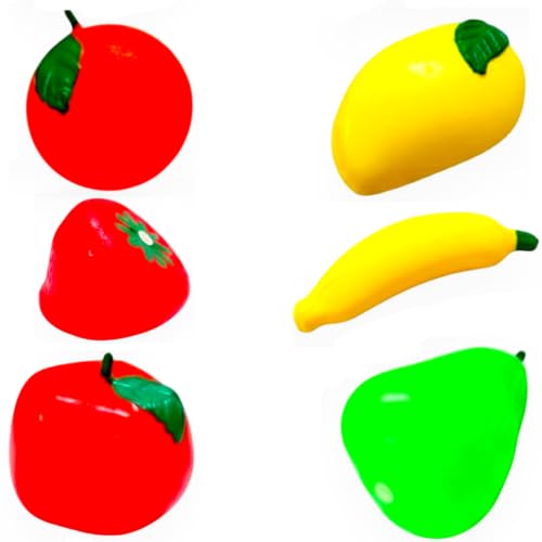 Image of SHAKTISM Pretend Play Plastic Fruits and Vegetables Toys for Kids, Kitchen Food Cooking Toy Set, PVC Material, Realistic Learning Playset for Boys and Girls (Fruit 6Pc Set)