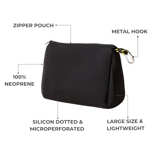 POPUPS Large Makeup Bag with Zipper, Black - Waterproof Neoprene Cosmetic Bag 7.7 x 10.75 x 5 inches4