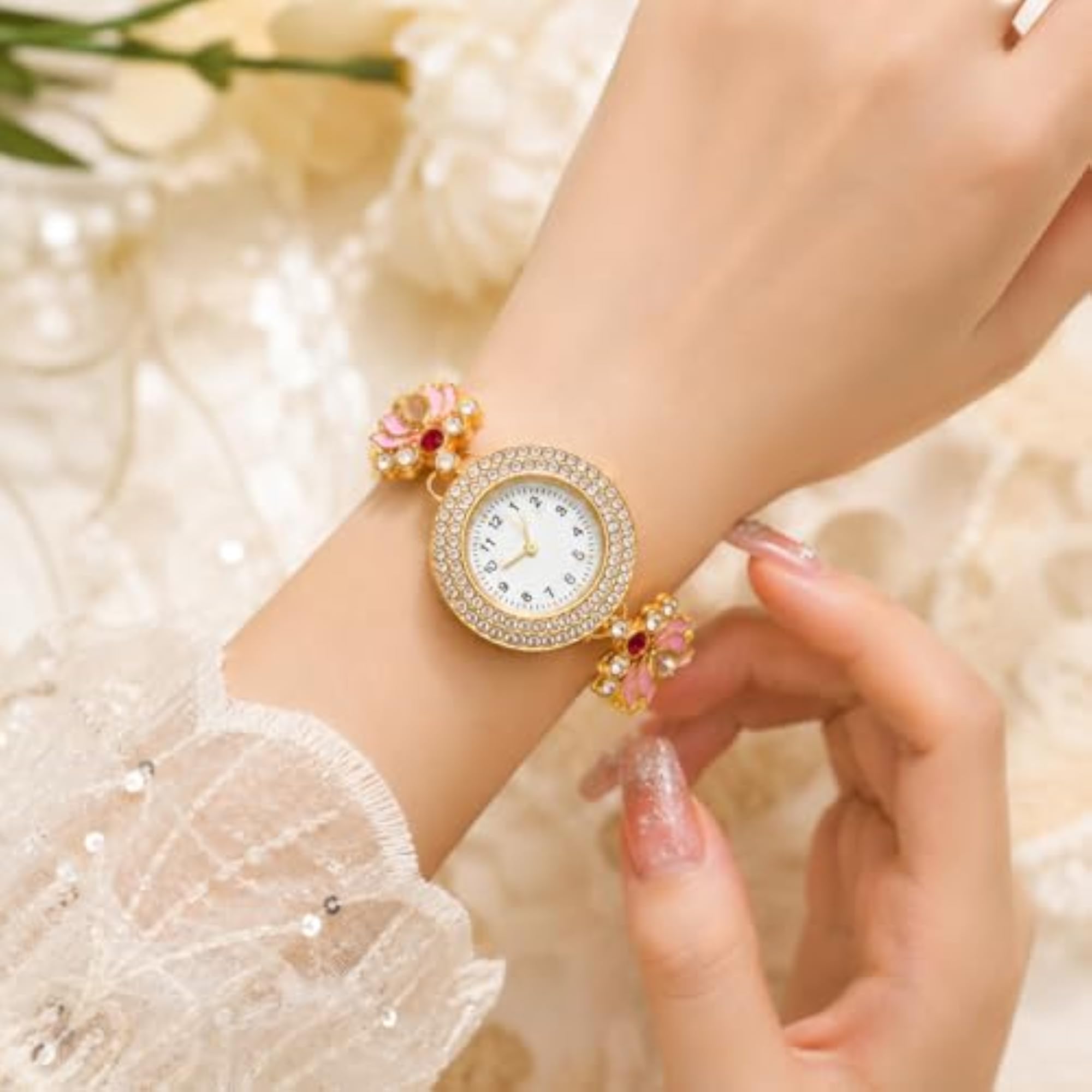 Women's Crystal Studded Analog Wrist Watch