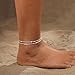 LEXODY Silver Ankle Bracelets for Women Waterproof, Sterling Silver Plated Layered Beaded Anklets for Women Trendy Dainty Wave Link Chain Anklets Set Summer Beach Jewelry Gift
