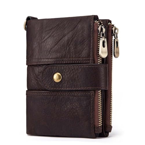 Image of Men's Top Grain Leather RFID Blocking Wallet with Chain, Multi-Pocket Bifold for Daily Use & Travel