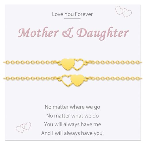 2/3 Pcs Mother Daughter Bracelets Silvery Golden Gifts for Mommy and Me Matching Heart Bracelets Mothers Day Birthday Christmas