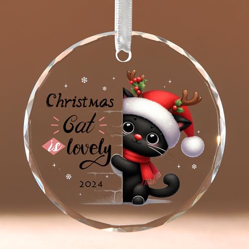 IFOLAINA Cat Lover Gifts: Black Cat Ornaments for Christmas Tree Decorations - Glass Hanging Ornaments Kitten Gifts for Women, Girls & Friends