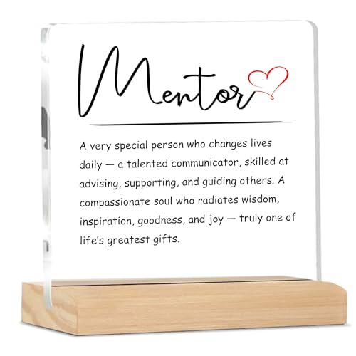 Image of Giftplease Mentor Plaque with Wooden Stand Personalized Gift for Mentor, Coach, Teacher, Appreciation Keepsake, Clear Desk Decor, Inspirational Thank You Gift, Office Table Display MP 71