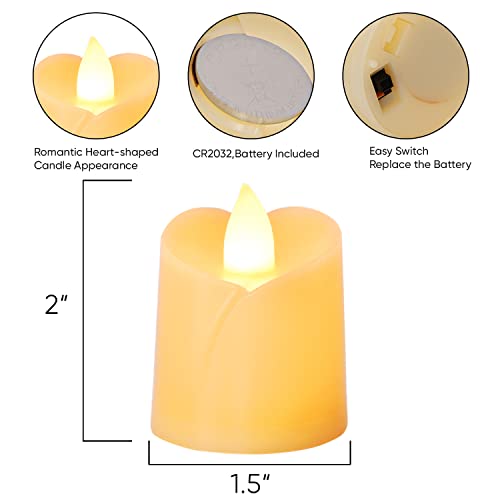 Homemory 24Pack Heart Shaped Flameless Flickering Led Votive Candles,200+Hour Lasting Battery Operated Tealights For Romantic Night,Valentine's Day,Anniversary Decor #TOP1