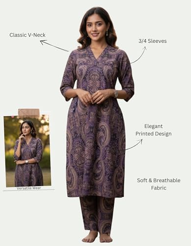 Image of Leriya Fashion Women's Rayon Kurta Sets| Co ord Set for Women Stylish | Sleeveless Printed Kurtis | Dress | Comfortable Outfit for Office Look | Daily Summer Travel & Festive Dress