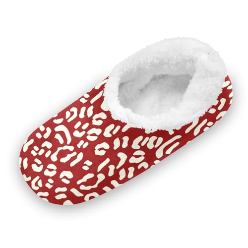Pantoufles enfants garçons et filles léopard rouge en coton et polaire corail