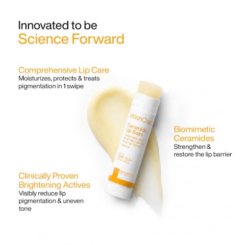 Image of WishCare Ceramide Lip Balm with SPF 50 PA+++ | Brightening Lip Balm for Dark Lips | Kojic Acid & Niacinamide | For Women | Natural & Untinted | 5g (Pack of 2)