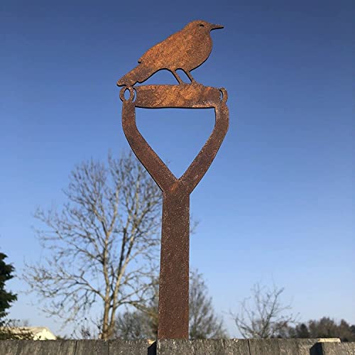 RUSTIC WAREHOUSE NORFOLK LIMITED Rusty Metal Blackbird On A Spade Garden Decoration, Garden Ornament, Gardening Gift, Feature, Sign - Image 4