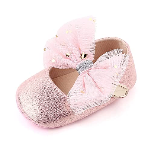 SABATUTU Infant Baby Girls Princess Wedding Dress Mary Jane Flats,Toddler Soft Sole Prewalker Sparkly Lightweight Shoes (a13/Pink, 6-12months)