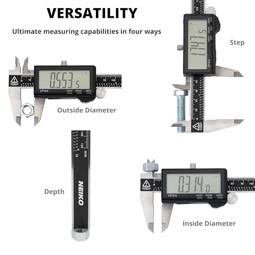 Image of NEIKO 01401A 6-Inch Electronic Digital Caliper, Stainless Steel, Extra Large LCD Screen, Measurement Conversions for Inches, Millimeters, and Fractions