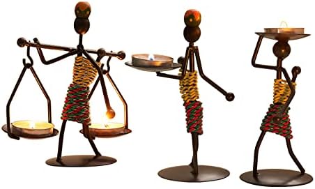 LynsaTac Candle Holders Sets of 3, Creative African Tribal Lady Candle Holder Centerpieces African Women Iron Candlestick Holder for Home / Bar Dinning Table Decor, Personalizable Style Shelf Décor