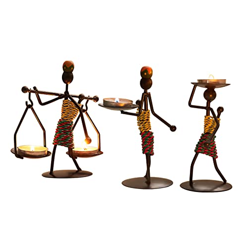LynsaTac Candle Holders Sets of 3, Creative African Tribal Lady Candle Holder Centerpieces African Women Iron Candlestick Holder for Home/Bar Dinning Table Decor, Personalizable Style Shelf Décor by LynsaTac - Used condition - US$18.28