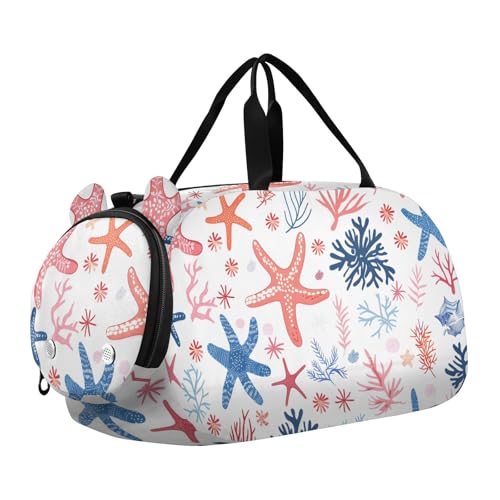Duffle Bag Kids Gym Bag with Shoes Compartment & Wet Separation Overnight Travel Duffel Bag Blue Pink Starfish for Girl Boy