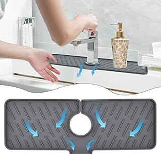 Silicone Faucet Splash Catcher, Kitchen Faucet Sink Splash Guard, Faucet Absorbent Mat for Catching Splashes, Dishwasher-Safe Sink Water Splash Guard for Bathroom, RV, Kitchen Island (A-Grey)
