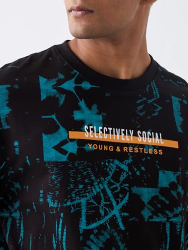 Image of Spykar Men's Oversized Round Neck Half Sleeve Printed Casual T-Shirt