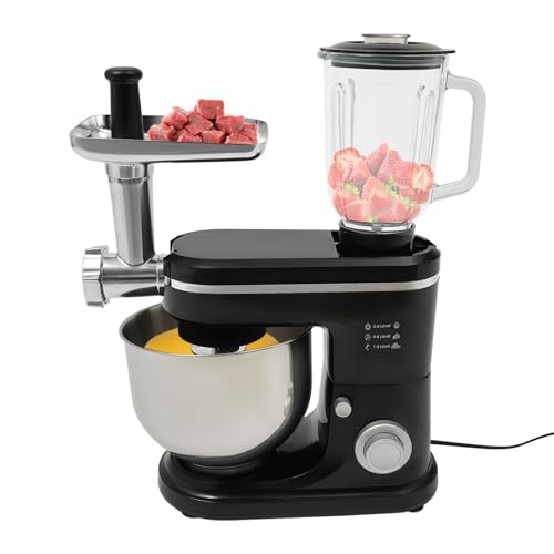 sjcdicnj 3-in-1 Multifunctional Stand Mixer, 700W Food Mixer Dough Mixer Meat Grinder, Juice Blender, Vegetable Slicer, Pasta and Cookie Maker, Electric Kitchen Mixer with Stainless Steel Bowl (Black)