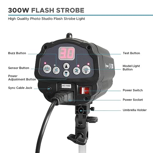 Julius Studio 300W 5500K Photo Studio Monolight Strobe Flash Light, Aluminium Alloy Construction with Transmitter and Receiver, for Photo Studio and Portrait Shooting, JSAG841