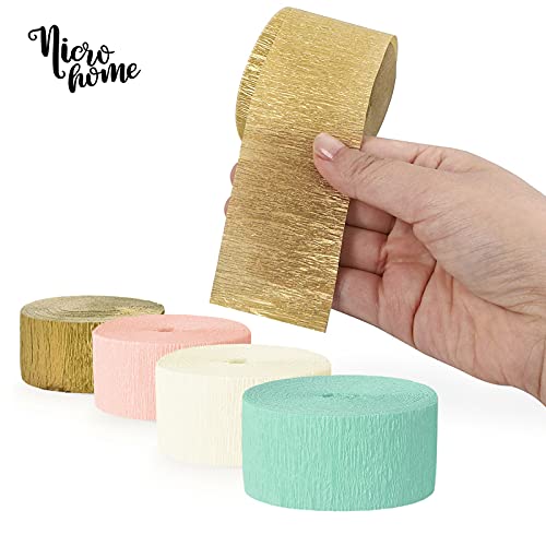 Nicrohome Pastel Party Decorations, 8 Rolls Mint Green Pink Crepe Paper Streamers Paper For Wedding, Baby Bridal Shower, Bachelorette Party, Birthday, 82Ft Long #TOP3