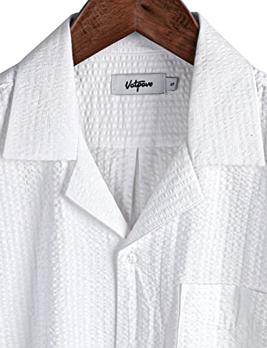 Image of VATPAVE Mens Striped Summer Shirt Casual Button Down Short Sleeve Beach Shirts Cotton Shirts for Men
