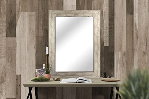 Raphael Rozen , Rustic Bathroom Mirror, Wall Mounted Hanging Mirror, Distressed Wood Like Finish, Gray - White Color, 30"X30" #TOP4