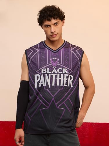 Image of The Souled Store Marvel: Mens and Boys Sleeveless V Neck Graphic Printed Polyester Relaxed Fit Casual Streetwear Easy Vest