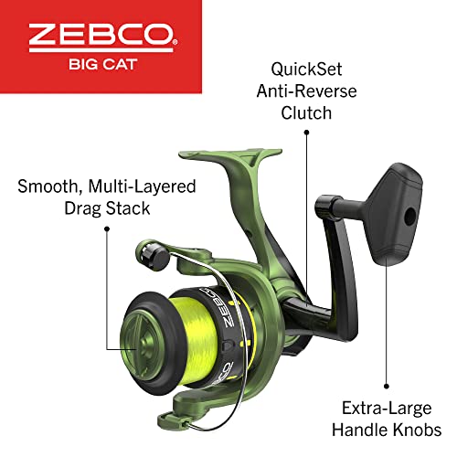 Zebco Big Cat Spinning Reel and Fishing Rod Combo, 9-Foot 2-Piece Fishing Pole, Multi-Layered Drag Stack, Pre-Spooled with 25-Pound Hi-Vis Line, Size 60 Reel, Forest Green - Thumbnail 4