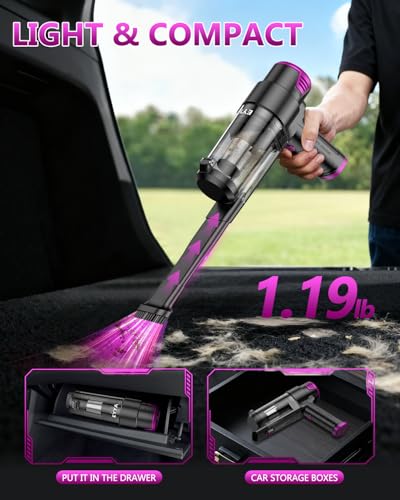 Image of EYYA Handheld Vacuum Cordless, 16KPA High Power Portable Car Vacuum Cleaner & Air Duster, Hand Held Vacuum Cordless Rechargeable with Multi-Nozzles & 2 HEPA Filters for Car Home Office