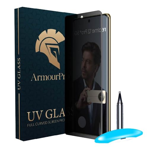 Image of ArmourPro UV Privacy Tempered Glass Compatible for Realme 12 Pro Plus (6.7 Inch, Pack of 1) Edge to Edge Full SCreen Coverage & Installation Kit | Anti-Spy /Anti-Peeping 9H Hardness