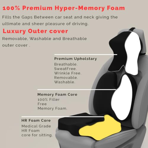 Image of MRRON Memory Foam Posture Corrector Car Seat Cushions Combo | Orthopedic Backrest, Coccyx Cushion & Neckrest | Ergonomic Lumbar Comfort Seat Cushion | Reduces Sciatica (Black, Backpro)