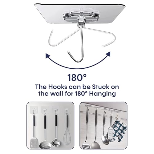 Image of Hooks for Wall Heavy Items, Set of 10, 10KG Capacity, Hook for Wall Hanging Without Drill, Heavy Duty Waterproof Adhesive Hooks for Bathroom, Kitchen & Home Storage