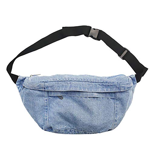Waist Pack Bag for Men & Women - Fanny Pack for Men & Women - Waterproof Waist Bag Pack with Adjustable Strap for Travel Sports Running - Denim large Fanny Waist Pack  Fanny Pack bag for girl.
