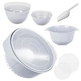 KADAX Schüsselset aus Kunststoff – Rührschüsseln mit Deckeln 1,5L & 3L, Schaufel & 3,5L Küchensieb – stapelbares Küchenzubehör zum Backen, Kochen, Waschen & Aufbewahren