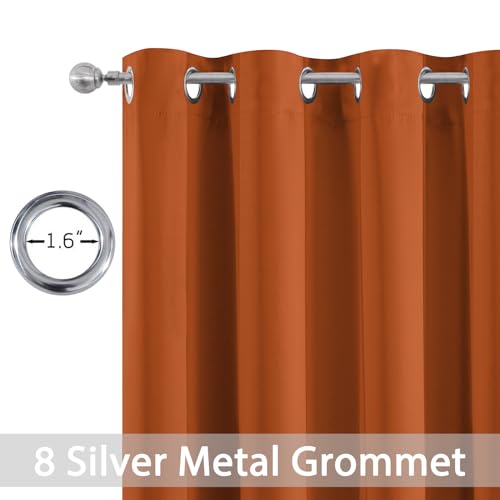 Yakamok Room Darkening Orange Blackout Curtains Thermal Insulated Grommet Curtain Panels for Bedroom, 52W x 63L, Burnt Orange, 2 Panels