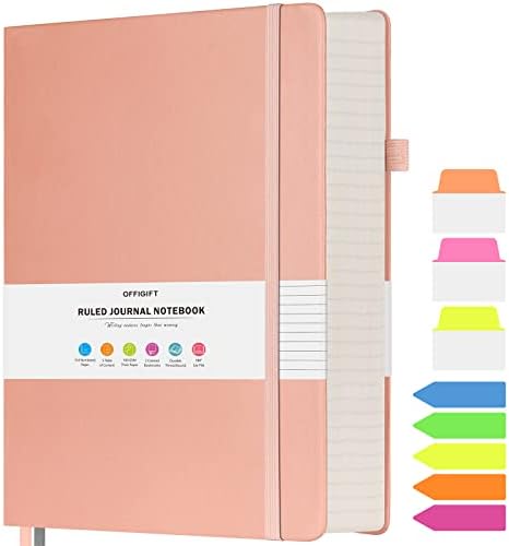 OFFIGIFT Lined Journal Notebook, Large A5 Hardcover Leather Journal, 312 Numbered Pages Work Notebook, 100gsm No Bleed Paper, College Ruled Notebook for Women Men School Office, Green