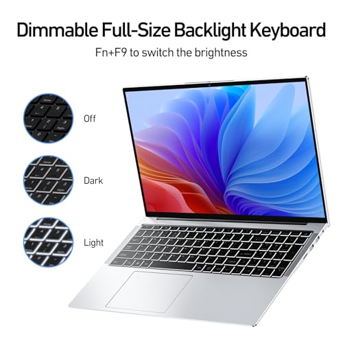 Image of 2025 16'' Full HD Laptop Compatible with Windows 11, 1TB SSD 16GB RAM, 12th Gen N95 Processor(Max 3.4GHz), 8000mAh Battery, Backlit Keyboard, Fingerprint, Type-C, HDMI, WiFi5, BT, TF Card Slot