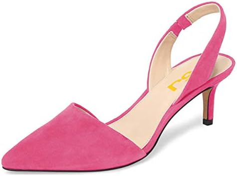 FSJ Fashion Low Kitten Heels Pumps for Women Pointed Toe Slingback Sandals Dress Shoes Size 8 Hot Pink