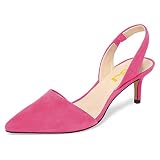 FSJ Fashion Low Kitten Heels Pumps for Women Pointed Toe Slingback Sandals Dress Shoes Size 8 Hot Pi