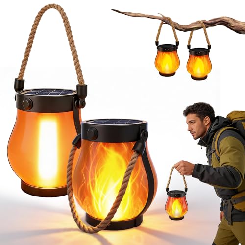 Wxeadu Flammen-Solarlaterne, Solar Laternen für Draußen mit realistischen Flammeneffekt , Solarlaterne für Außen mit Solar & USB Ladung, 1500mAh, IP65 Wasserdicht für Garten Balkon Terrasse (2 pcs)