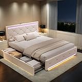 Cama doble acolchada de 140 x 200 cm, 2 camas con 4 cajones de...