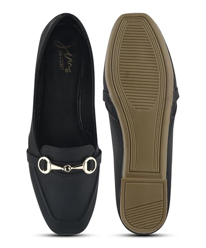 Image of JM LOOKS Sophisticated Horsebit Loafer Flats with Premium Matte Finish and Elegant Metal Link Detail for Daily Style