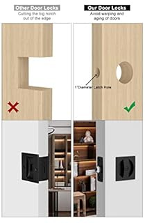 goldenwarm Matte Black Pocket Door Lock, Zinc Alloy Black Pocket Door Hardware(2-3/8" Backset), Pocket Door Handles Square Pocket Door Locks for Bathroom for Closet Door Lock- 1 Pack