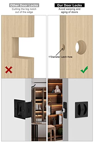 Image of goldenwarm Pocket Door Lock 2 Pack for Bed /Bath, Matte Black Contemporary Privacy Square Pocket Door Hardware, Flush Pocket Door Latch(2-3 /8 inch Backset)
