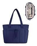 Wandering Nature Tote Bag for Women with Zip Large Capacity Shoulder Handbag with 15.6 Inch Laptop Compartment and 40oz Water Bottle Pocket for Work School Travel, Navy Blue (Patent Pending)