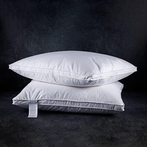 Damome Goose Feathers Down Pillows for Sleeping(2 Pack),Standard(20inx26in)-White Bed Pillow Inserts,100% Cotton Cover,Sleeping Pillows for All Sleepers