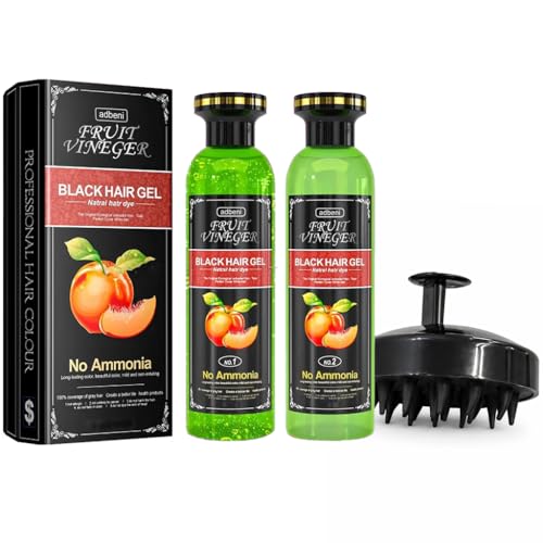 Image of Adbeni Fruit Vinegar Hair Colour Black Ammonia Free | Natural Hair Dye for Men & Women | No Harsh PPD, Long-Lasting Color | Plant Extraction | Grey Coverage | 200ml Black With Scalp Massager