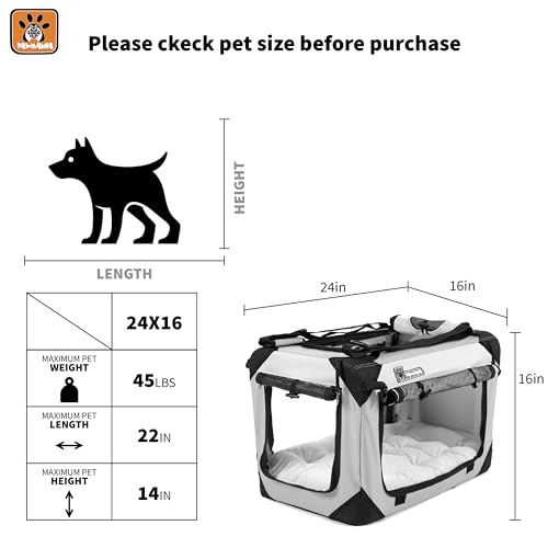 PAWMANIA Large Cat Carrier, Collapsible Dog Crate for Small - Medium - Large Pets, Soft-Sided, Lightweight | Ideal for Indoor & Outdoor - Comfy Bed Pillow Included (Navy Blue, 24×16×16in…) - Image 3