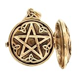 Hidden Pentacle Locket, Celtic Swirl Design With Pentagram, 1 inch (2.5 cm) Bronze Wiccan Pagan Jewelry