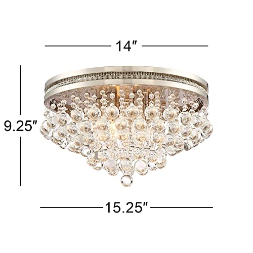 Vienna Full Spectrum Regina Luxury Close To Ceiling Light Flush Mount Fixture 15 1/4" Wide Brushed Nickel Tiered Clear Crystal Droplets Shade Bedroom Hallway Living Room Dining Room Bathroom Kitchen #TOP3