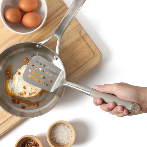 Calphalon Slotted Turner, Kitchen Flipping Spatula, Slotted Spatula, Stainless Steel Turner with Silicone Heat Resistance Handle, Nonstick-Safe Spatula for Draining and Flipping (Taupe) by Calphalon - Image 3